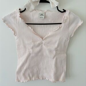 Urban Outfitters Light Pink Ribbed Babydoll Top